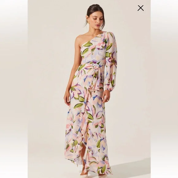 Astr One-Shoulder Floral Dress in Pink and Purple - Picture 2 of 14